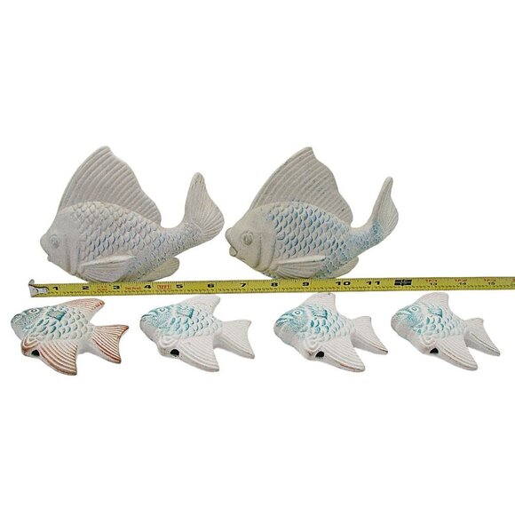 Vintage Set 6 Fish Sculptures Cast Plaster Ceramic Pottery Hand Painted Nautical - Picture 7 of 9